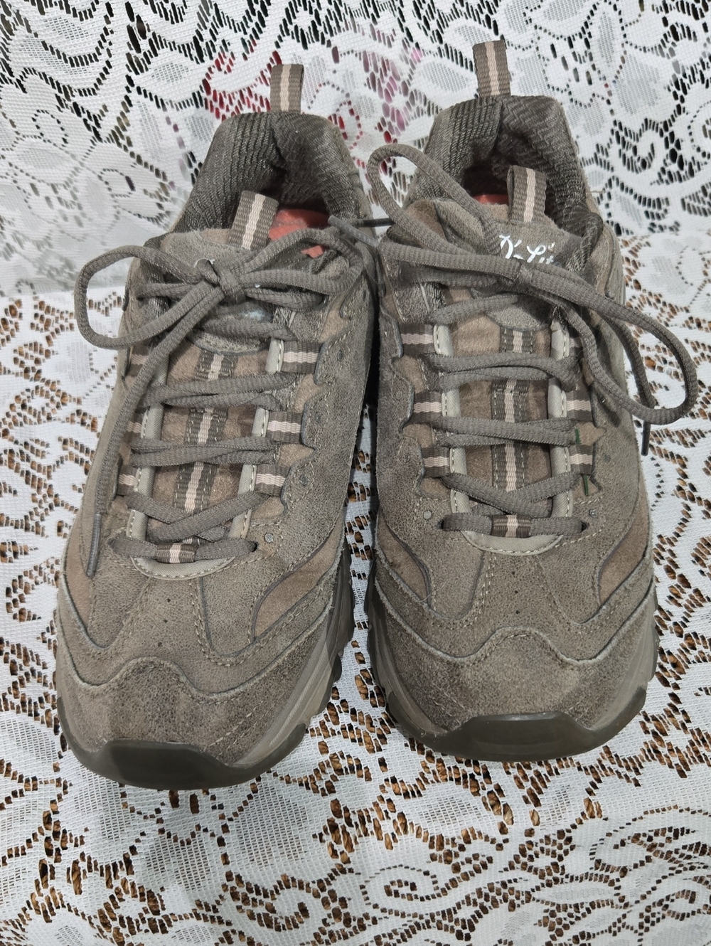 Skechers Women's Taupe Lace-Up Suede & Fabric Sneakers Air Cooled Memory Foam.